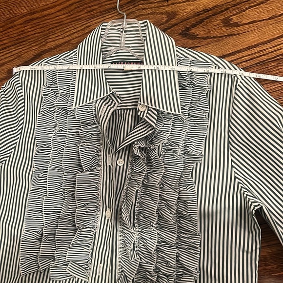 Alexa Chung Green and White Striped Ruffle Button-down Shirt 100% cotton US 2 - Picture 15 of 15